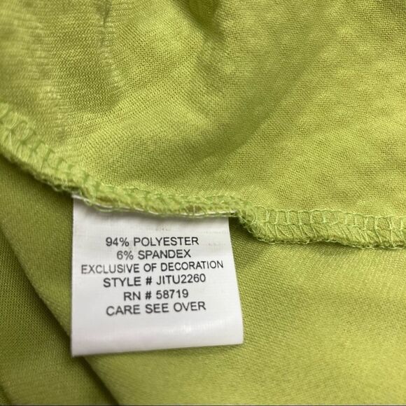 VALERIE STEVENS Women’s Green Studded Top Size Large Short Sleeves Cowl Neck‎ - Picture 4 of 8